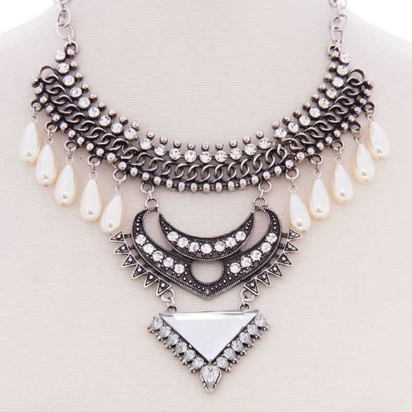 Chunky Pearl Antique Stone Boho Bohemian Statement Necklace Earring Set - Picture 1 of 2